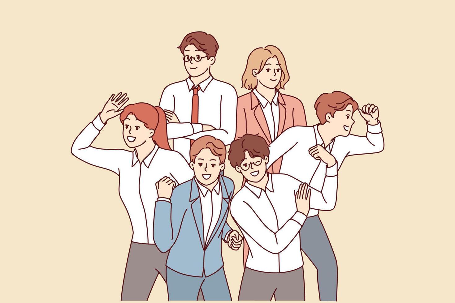 Team of business people smile and look in different directions in search of new opportunities vector