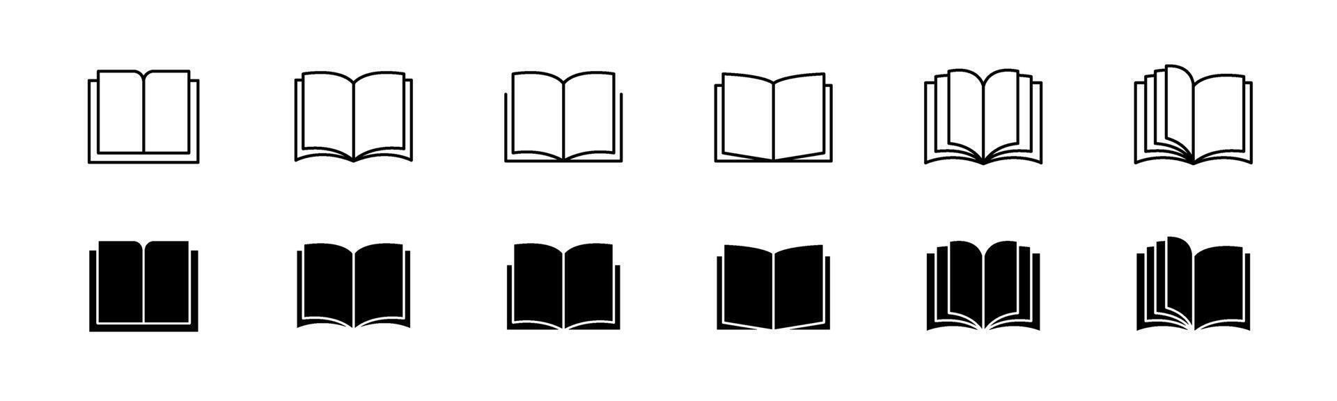 Open book icon. Line and glyph book . Open book icon set vector