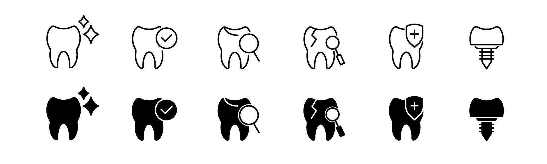 Tooth icon set. Line and glyph dentist symbol. Teeth care icon vector