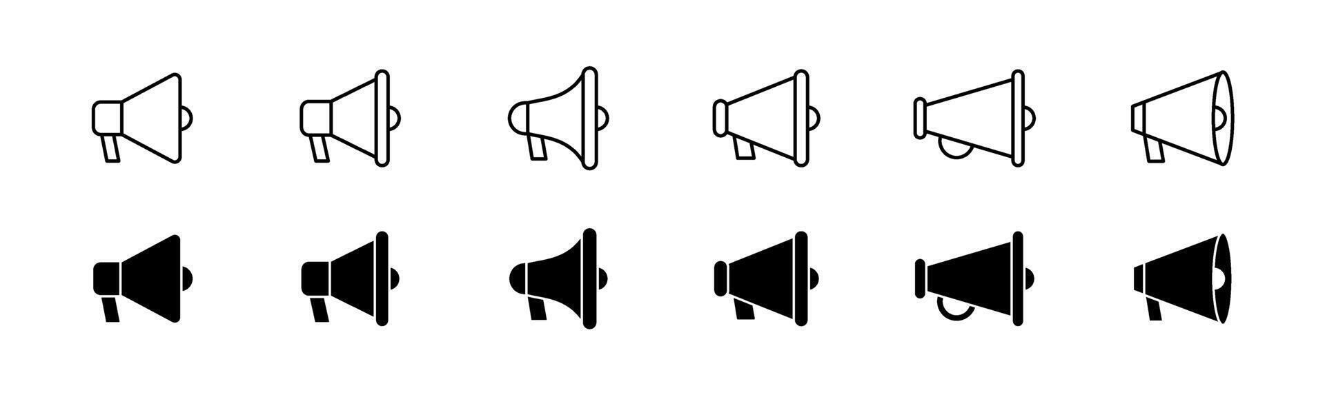 Megaphone icon set. Loudspeaker in line. Glyph bullhorn speaker. Megaphone symbol vector