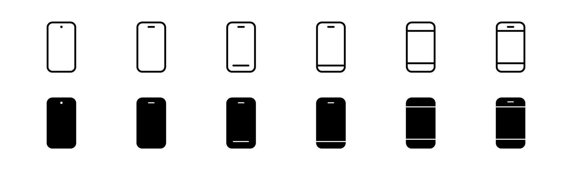 Mobile phone icon set. Line and glyph smartphone set. Mobile phone icons vector
