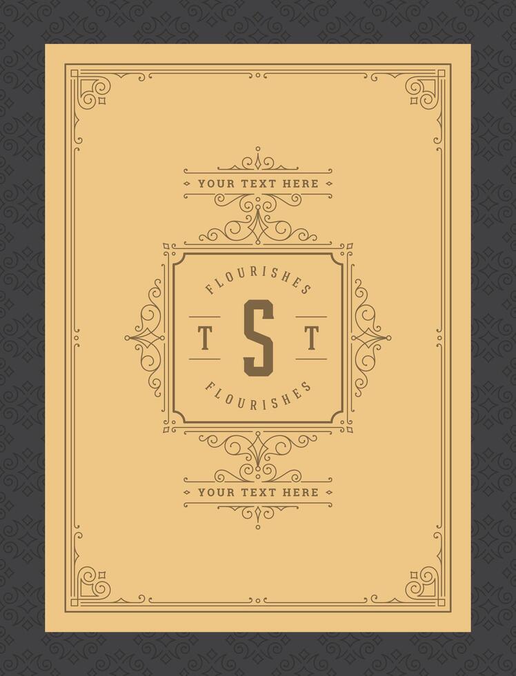 Vintage ornament greeting card calligraphic ornate swirls and vignettes frame design template vector