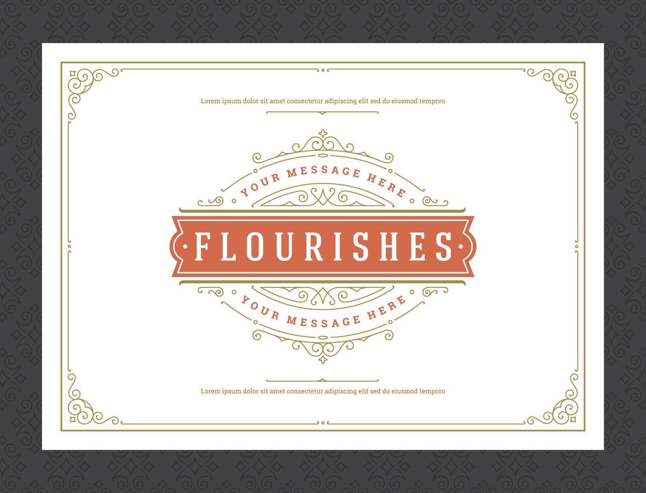 Vintage ornament greeting card calligraphic ornate swirls and vignettes frame design template vector