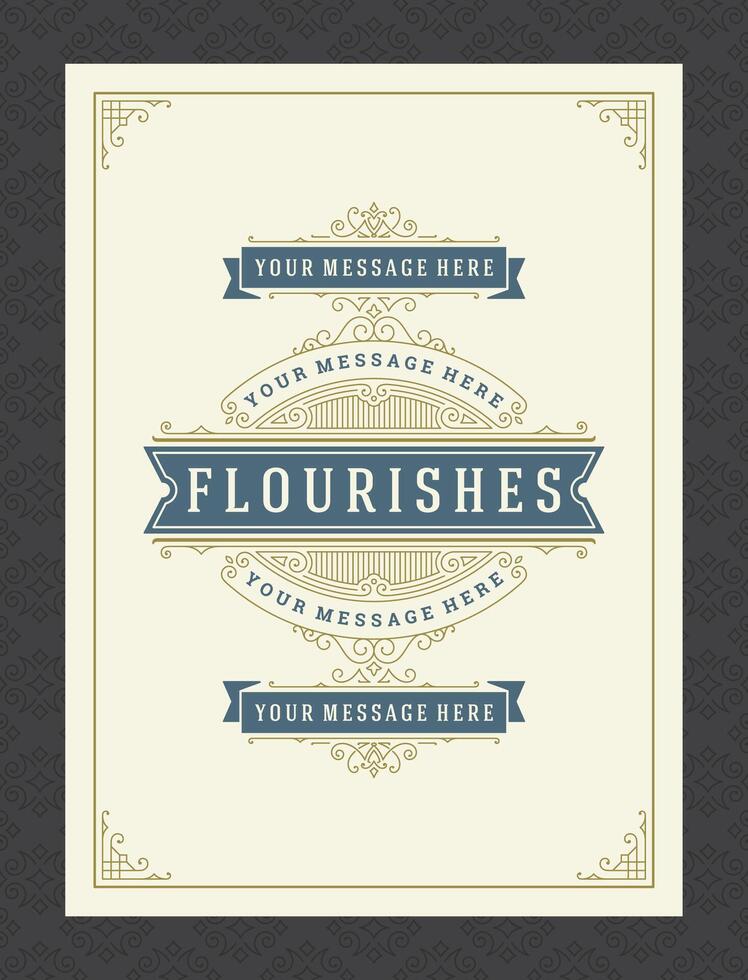 Vintage ornament greeting card calligraphic ornate swirls and vignettes frame design template vector