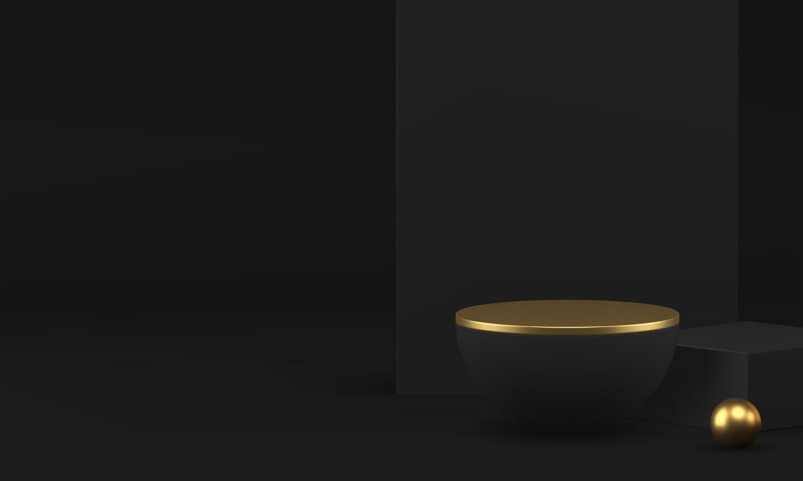 Black luxury 3d hemisphere podium pedestal display studio background realistic vector