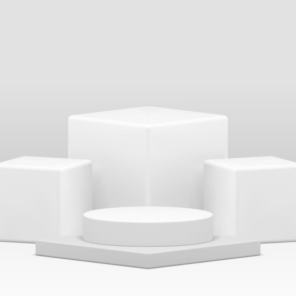 White 3d podium pedestal geometric display for product show realistic illustration vector