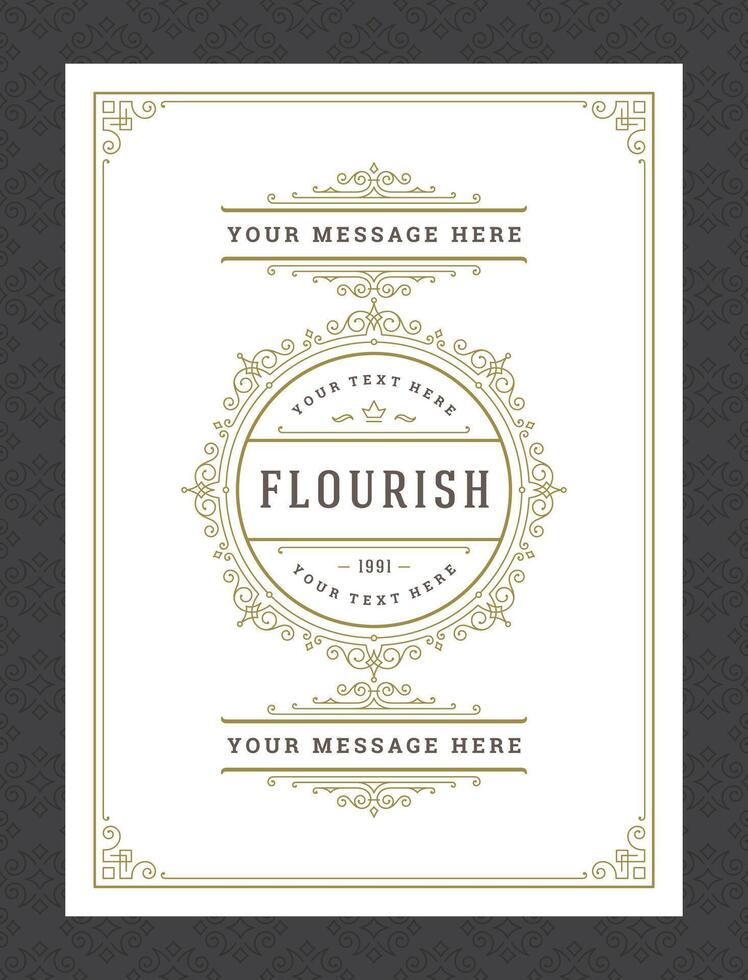 Vintage ornament greeting card calligraphic ornate swirls and vignettes frame design template vector