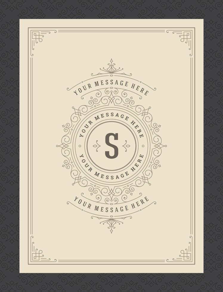 Vintage ornament greeting card calligraphic ornate swirls and vignettes frame design template vector