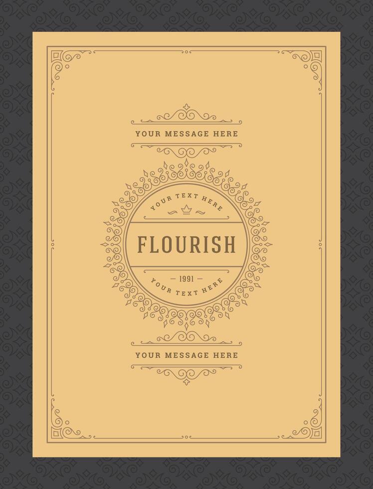 Vintage ornament greeting card calligraphic ornate swirls and vignettes frame design template vector