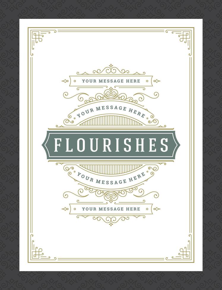 Vintage ornament greeting card calligraphic ornate swirls and vignettes frame design template vector