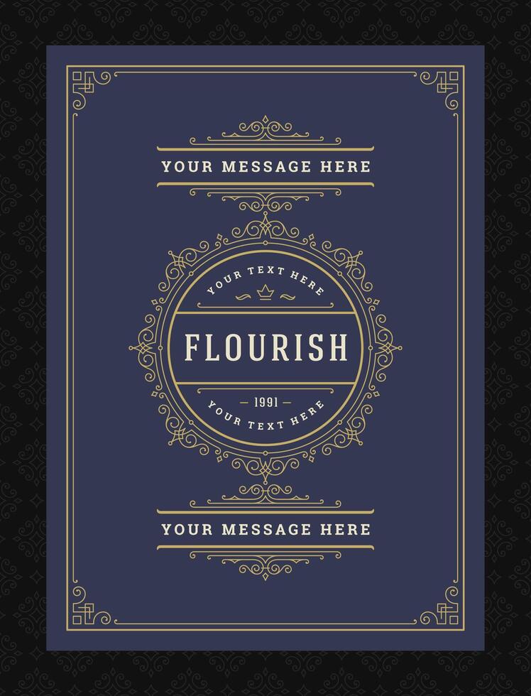 Vintage ornament greeting card calligraphic ornate swirls and vignettes frame design template vector