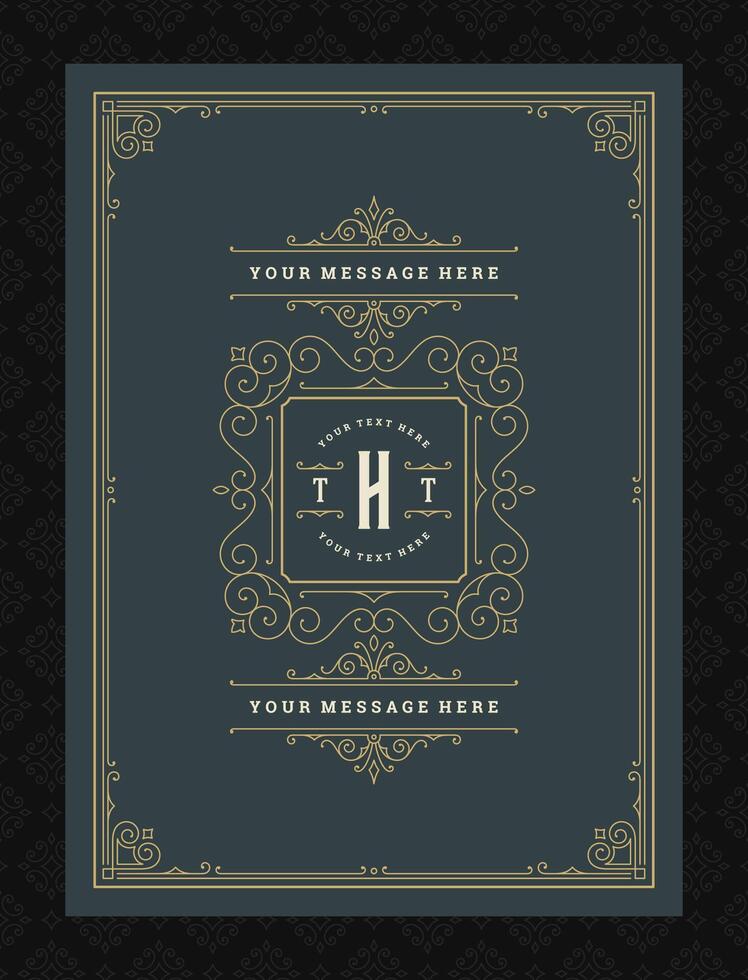 Vintage ornament greeting card calligraphic ornate swirls and vignettes frame design template vector