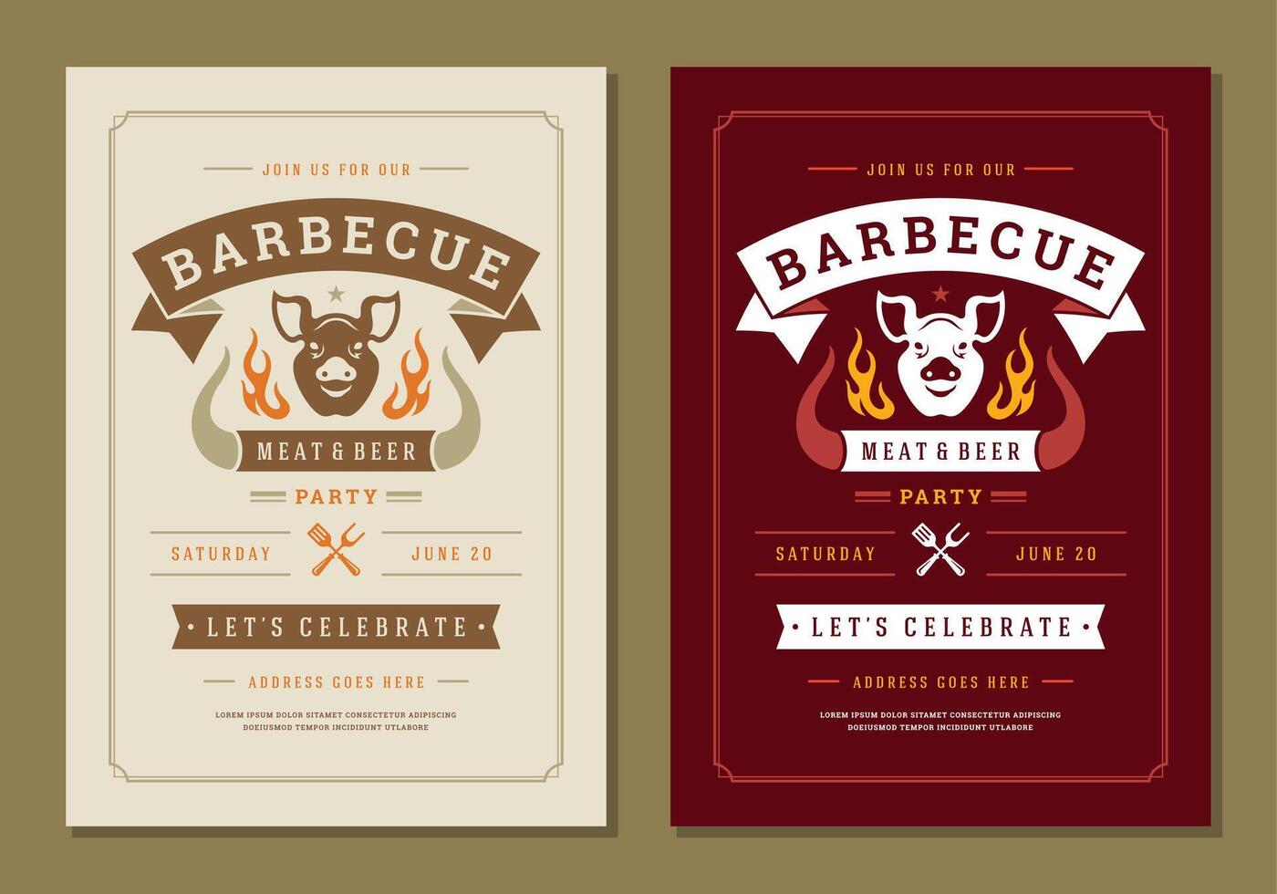 Barbecue party flyer or poster design template. vector
