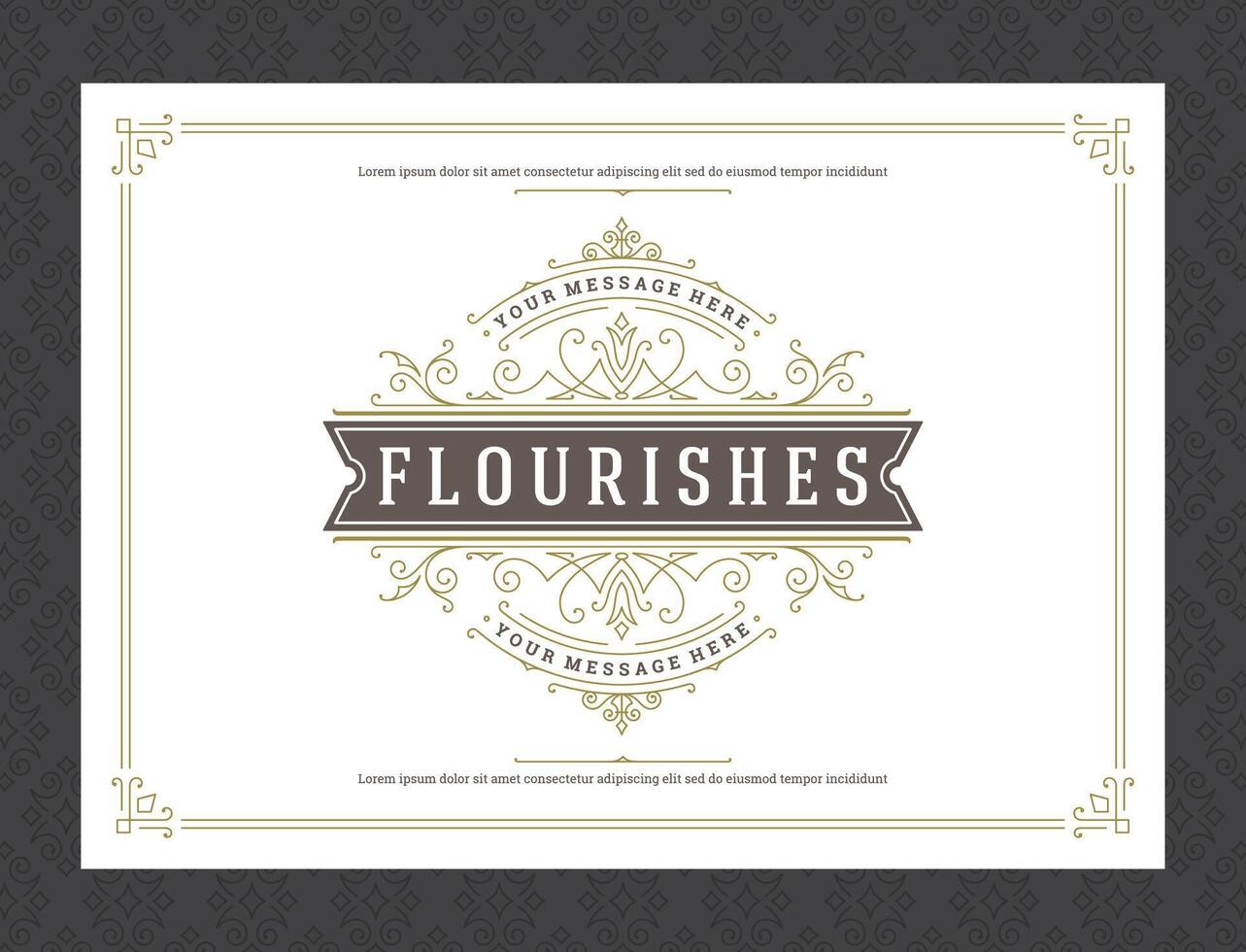 Vintage ornament greeting card calligraphic ornate swirls and vignettes frame design template vector