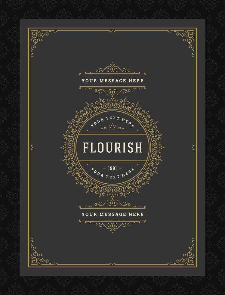 Vintage ornament greeting card calligraphic ornate swirls and vignettes frame design template vector