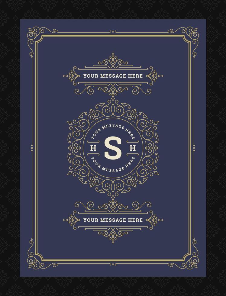 Vintage ornament greeting card calligraphic ornate swirls and vignettes frame design template vector