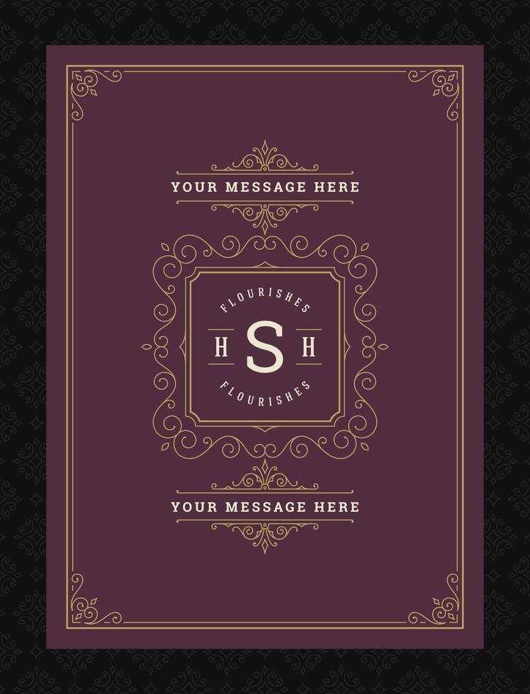 Vintage ornament greeting card calligraphic ornate swirls and vignettes frame design template vector