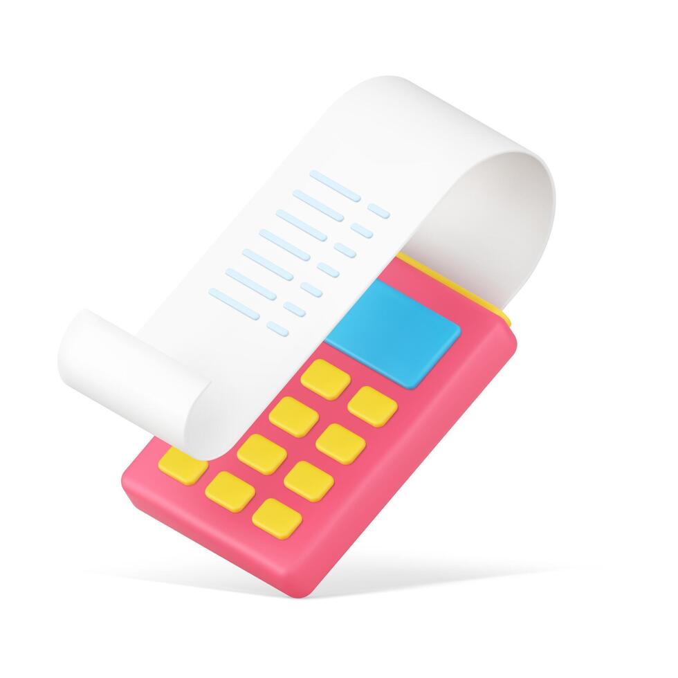 Simple isometric payment machine with bill 3d icon illustration. POS terminal badge vector