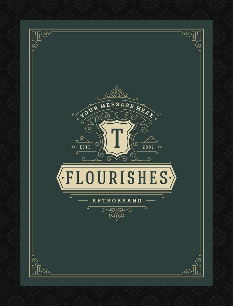 Vintage ornament greeting card calligraphic ornate swirls and vignettes frame design template vector