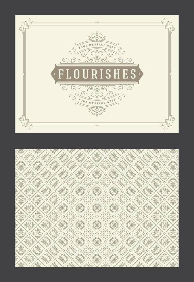 Vintage ornament greeting card calligraphic ornate swirls and vignettes frame design template vector