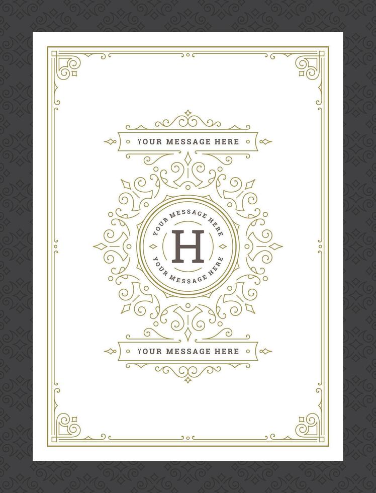 Vintage ornament greeting card calligraphic ornate swirls and vignettes frame design template vector