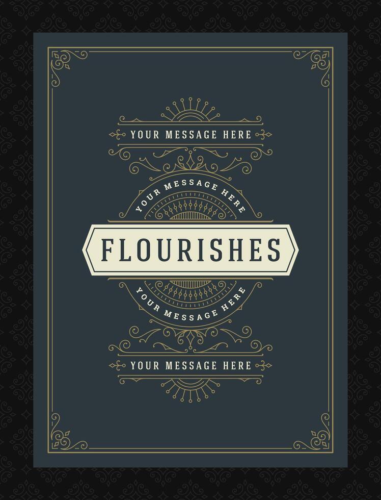 Vintage ornament greeting card calligraphic ornate swirls and vignettes frame design template vector