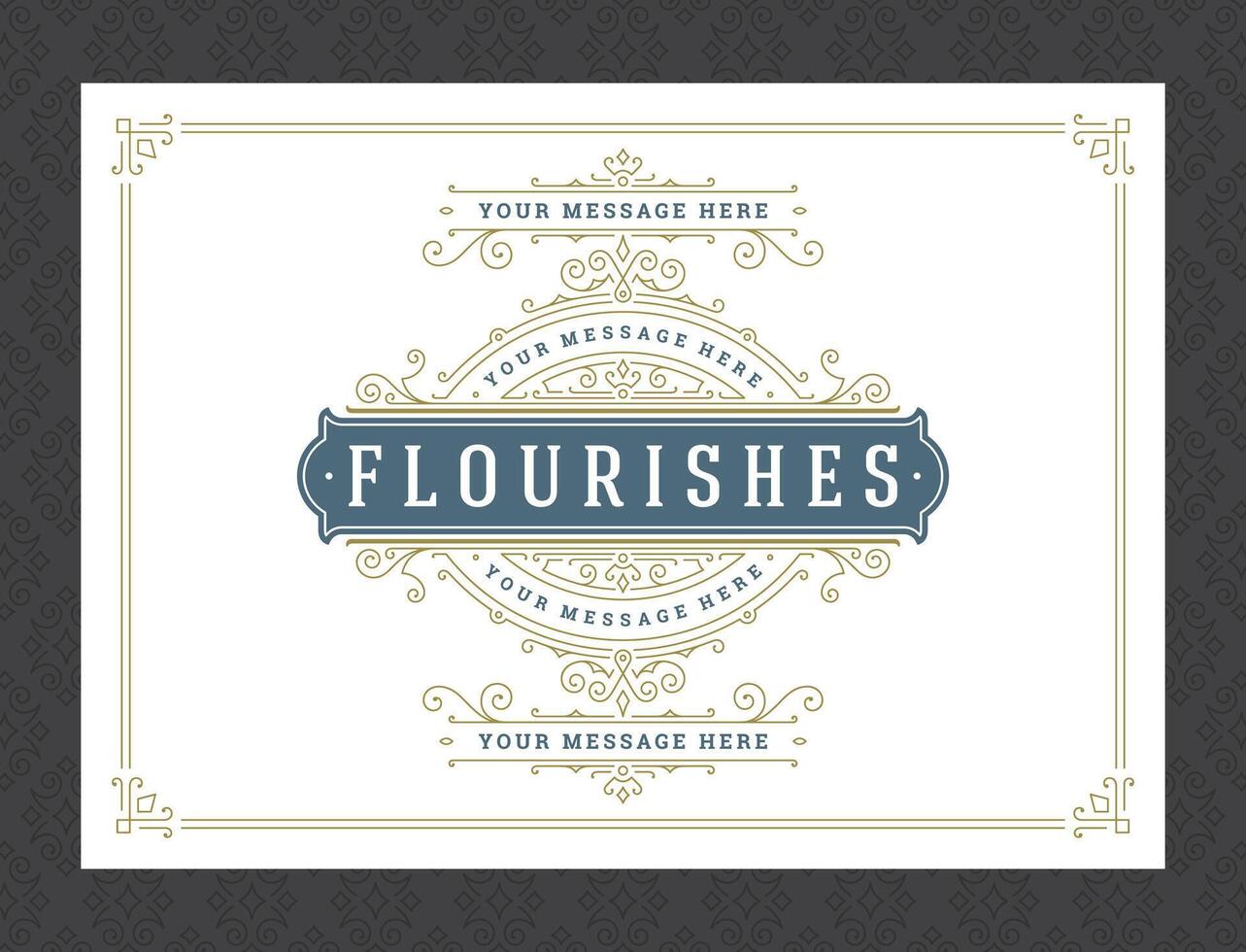 Vintage ornament greeting card calligraphic ornate swirls and vignettes frame design template vector