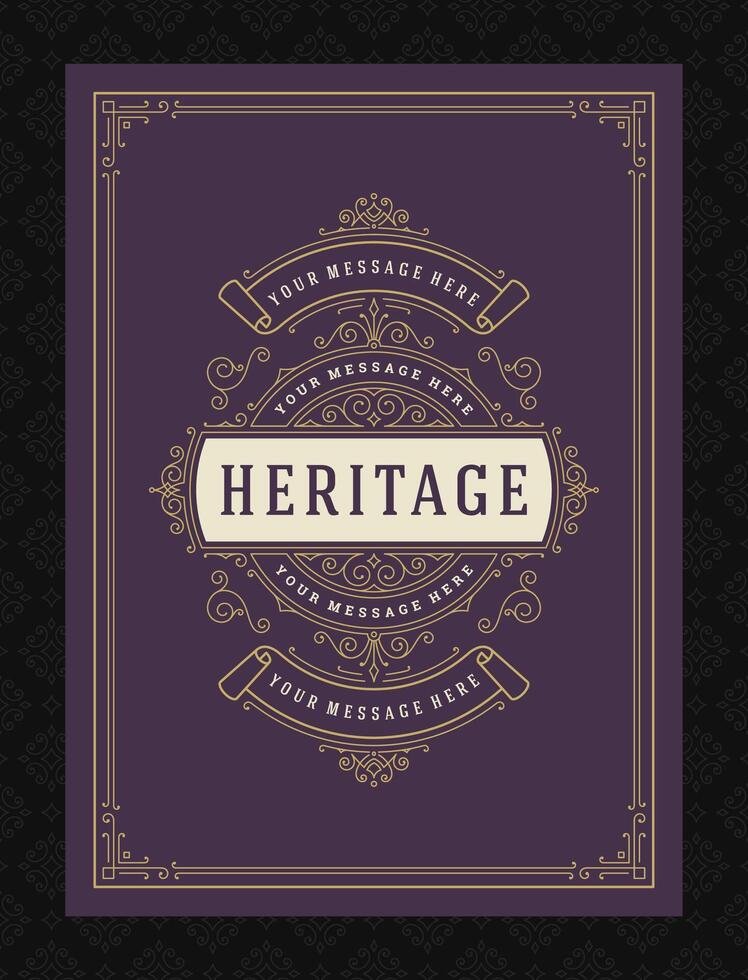 Vintage ornament greeting card calligraphic ornate swirls and vignettes frame design template vector