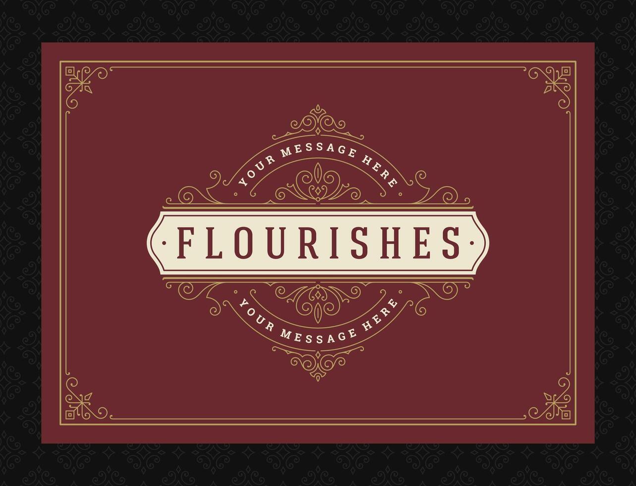 Vintage ornament greeting card calligraphic ornate swirls and vignettes frame design template vector