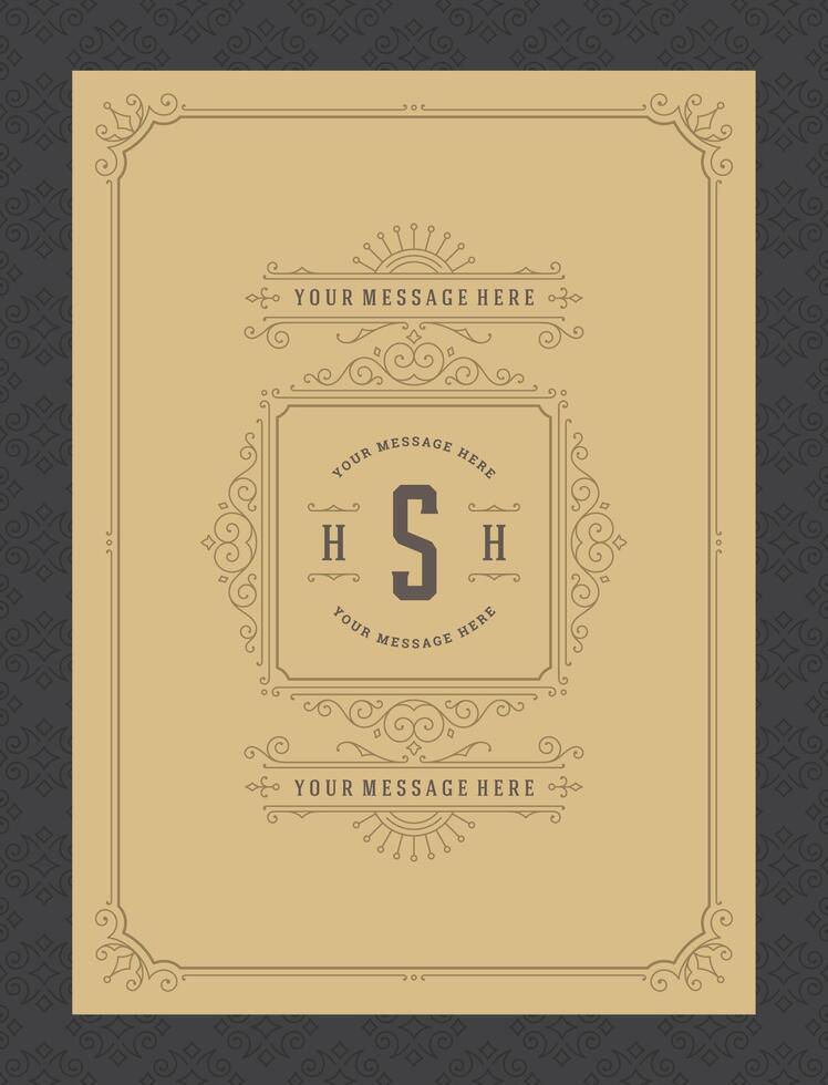 Vintage ornament greeting card calligraphic ornate swirls and vignettes frame design template vector