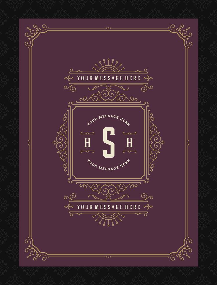 Vintage ornament greeting card calligraphic ornate swirls and vignettes frame design template vector