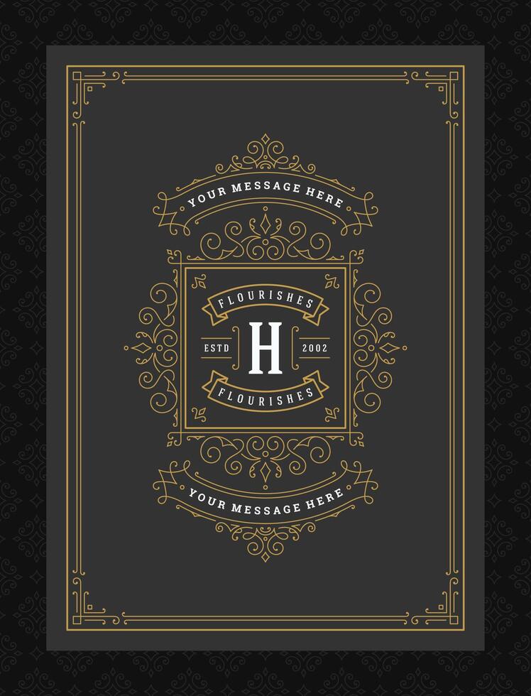 Vintage ornament greeting card calligraphic ornate swirls and vignettes frame design template vector