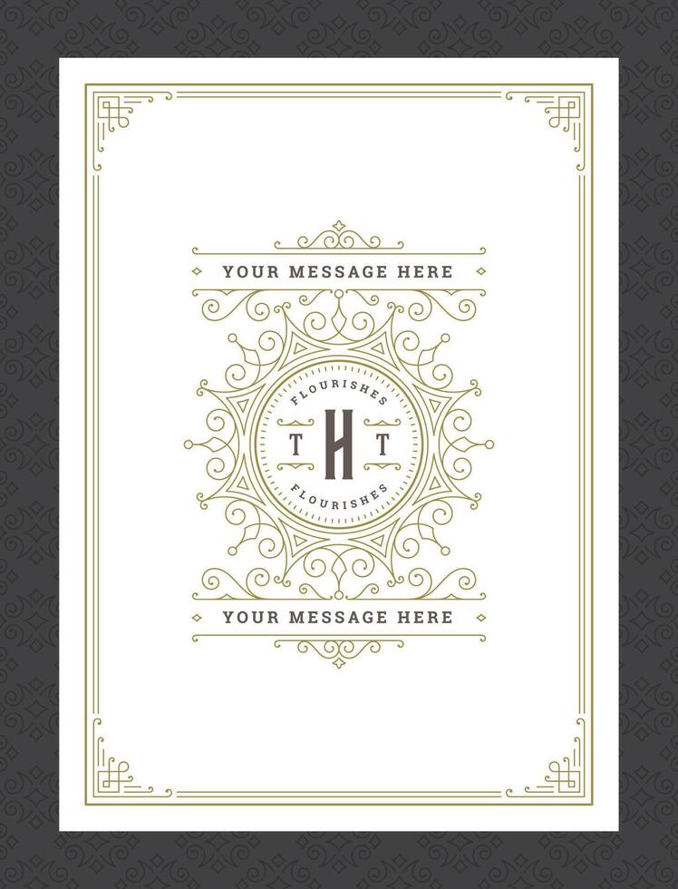 Vintage ornament greeting card calligraphic ornate swirls and vignettes frame design template vector