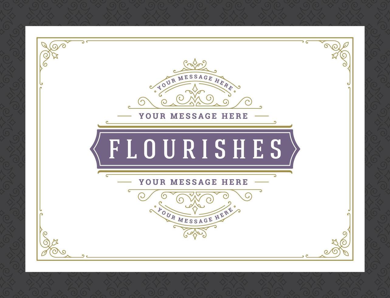 Vintage ornament greeting card calligraphic ornate swirls and vignettes frame design template vector
