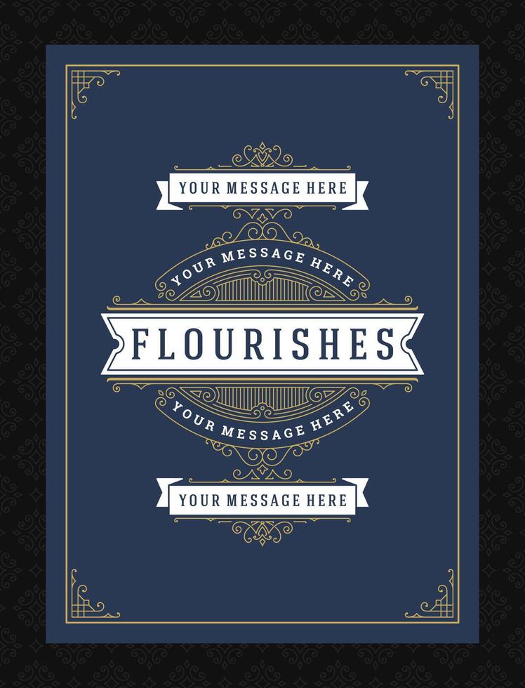 Vintage ornament greeting card calligraphic ornate swirls and vignettes frame design template vector