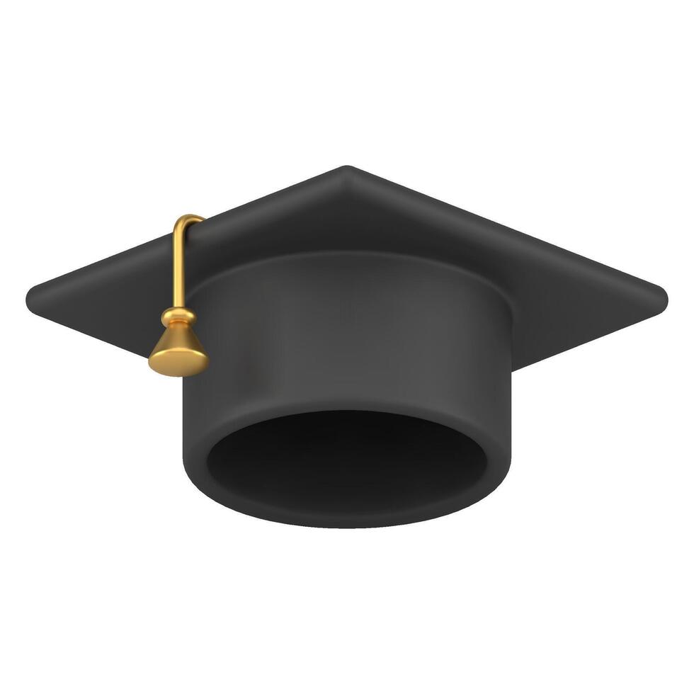Classic black graduation cap with yellow tassel 3d template illustration high school complete vector