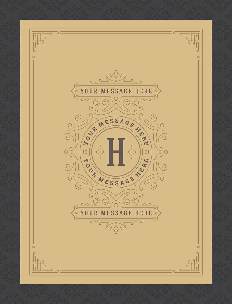 Vintage ornament greeting card calligraphic ornate swirls and vignettes frame design template vector