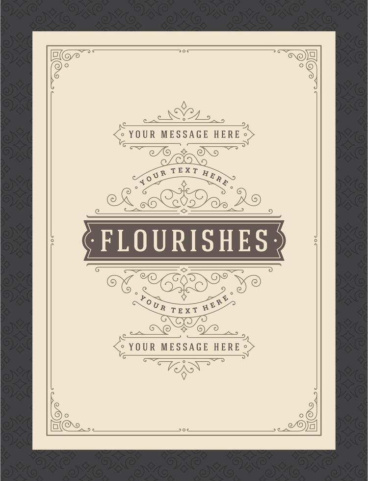 Vintage ornament greeting card calligraphic ornate swirls and vignettes frame design template vector