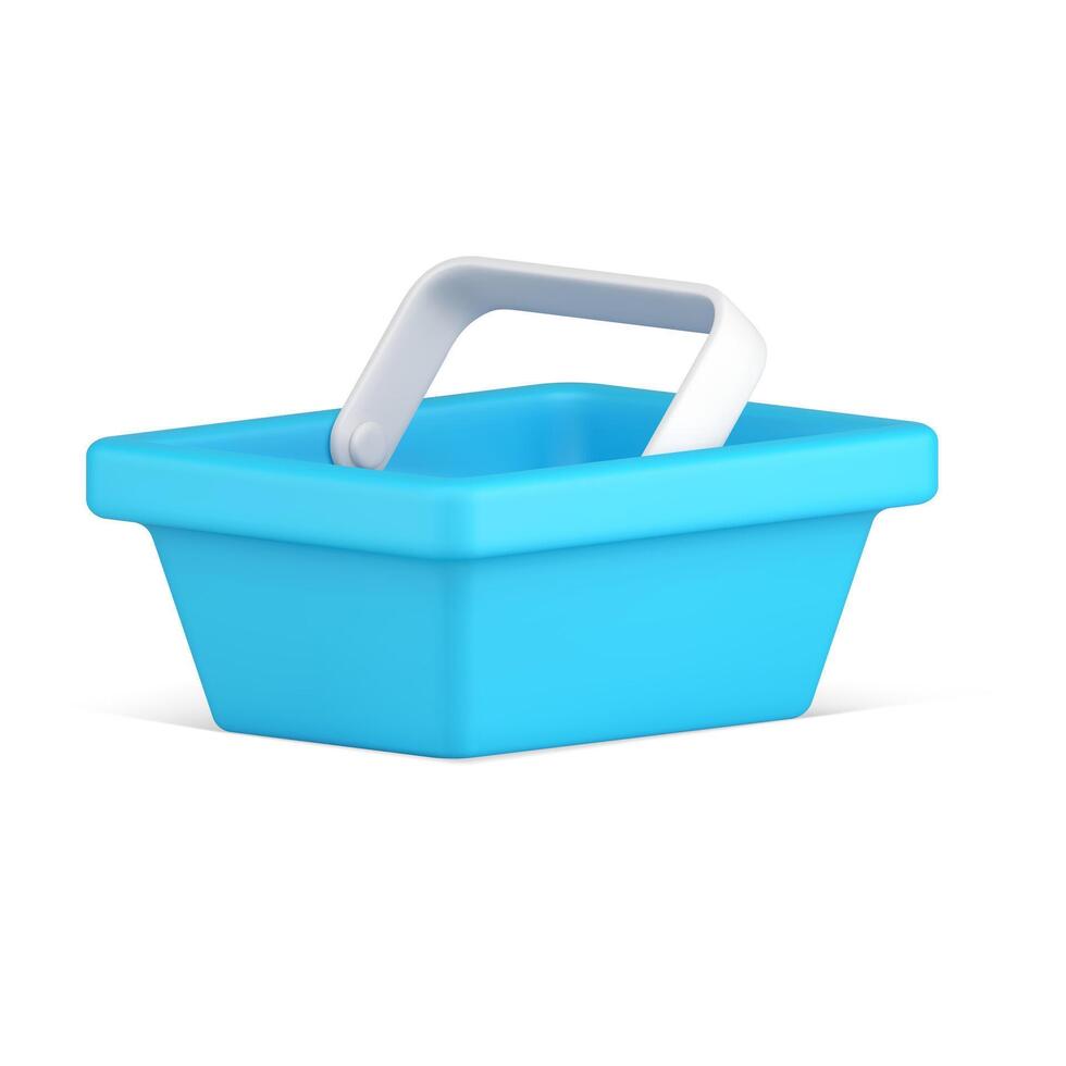 Empty grocery blue basket with handle for shopping at food supermarket 3d icon illustration vector