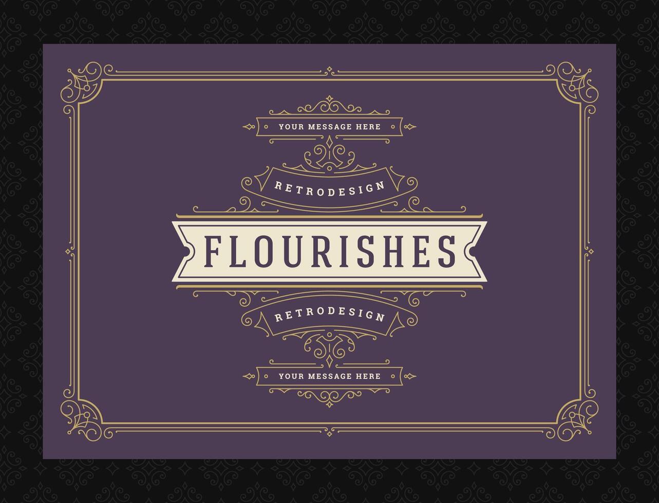 Vintage ornament greeting card calligraphic ornate swirls and vignettes frame design template vector