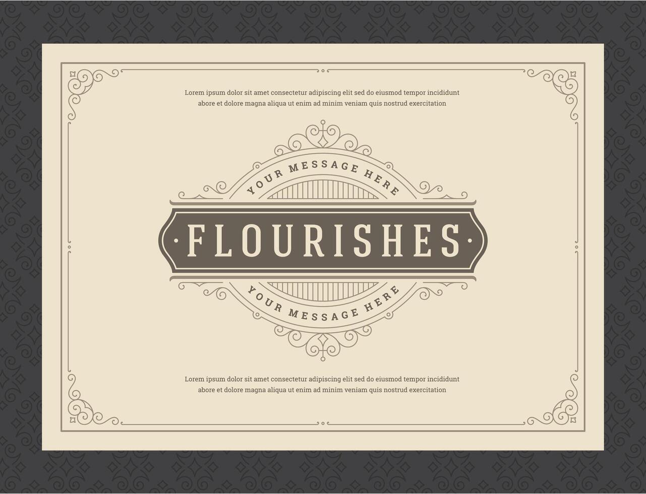 Vintage ornament greeting card calligraphic ornate swirls and vignettes frame design template vector