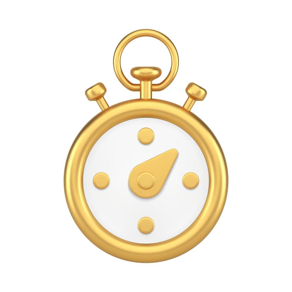 Premium realistic golden stopwatch with arrow movement for checking seconds minutes 3d icon vector