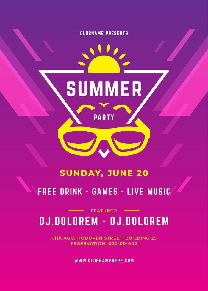 Summer party design poster or flyer night club event vector