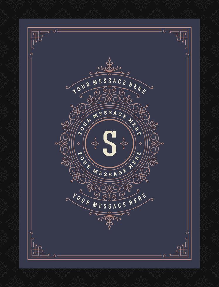 Vintage ornament greeting card calligraphic ornate swirls and vignettes frame design template vector