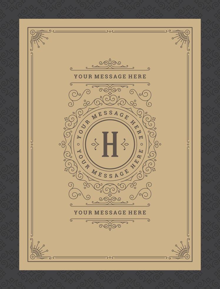 Vintage ornament greeting card calligraphic ornate swirls and vignettes frame design template vector