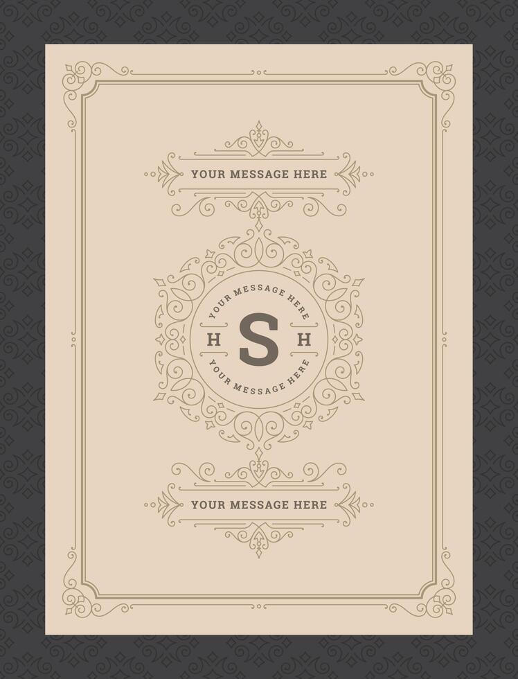 Vintage ornament greeting card calligraphic ornate swirls and vignettes frame design template vector
