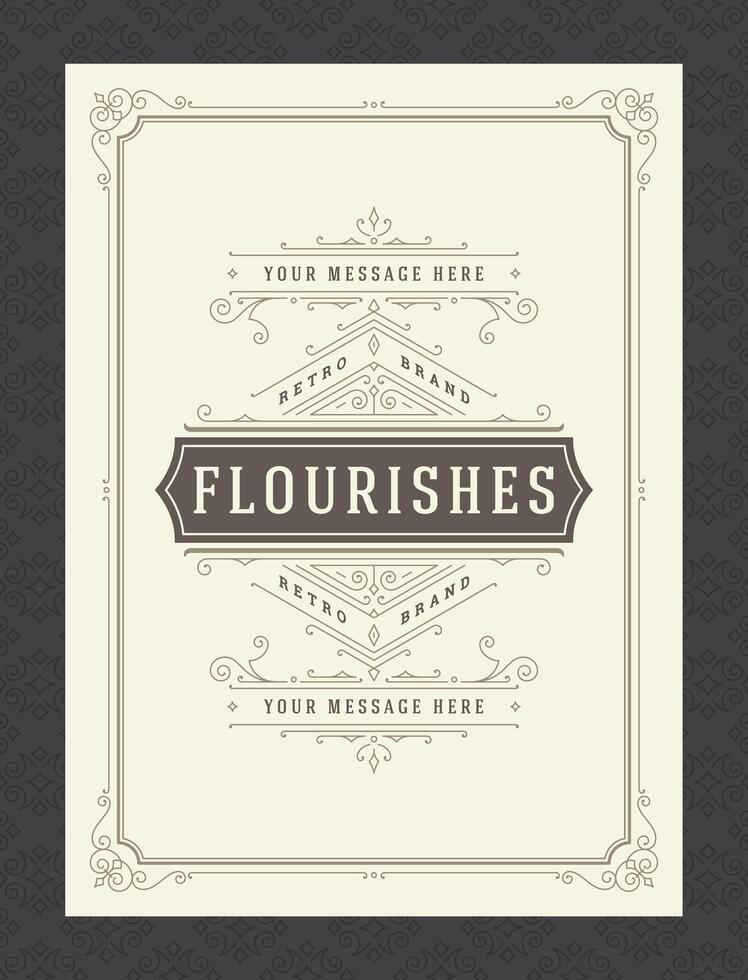 Vintage ornament greeting card calligraphic ornate swirls and vignettes frame design template vector