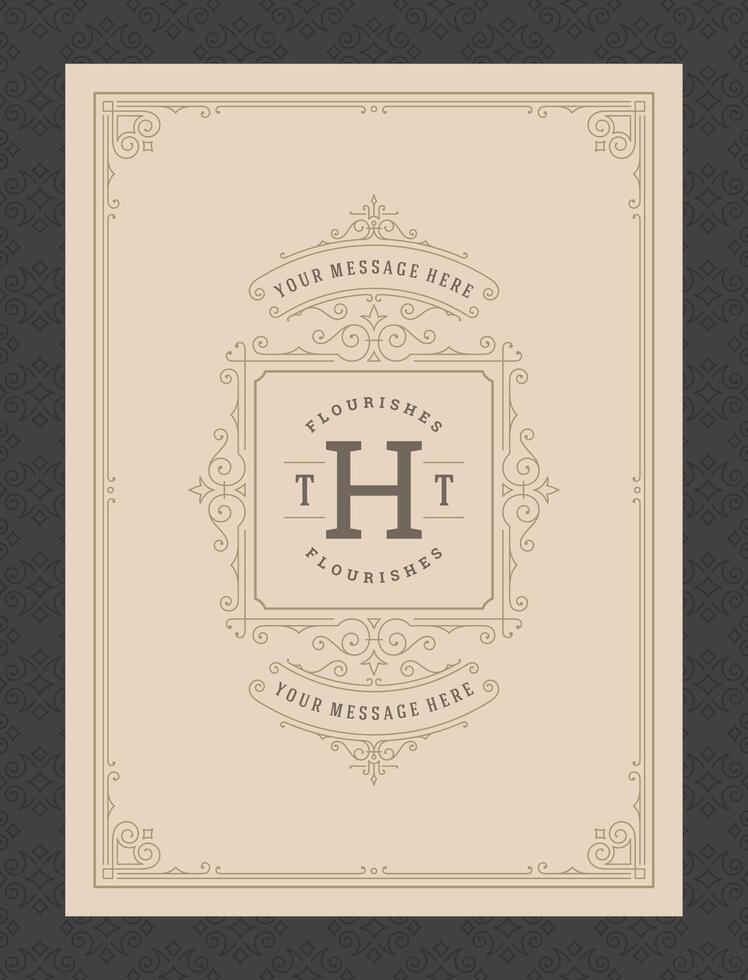 Vintage ornament greeting card calligraphic ornate swirls and vignettes frame design template vector