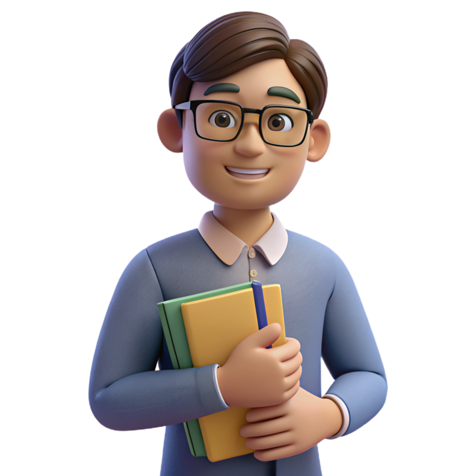 Thinking Guy with Books 3d Man png