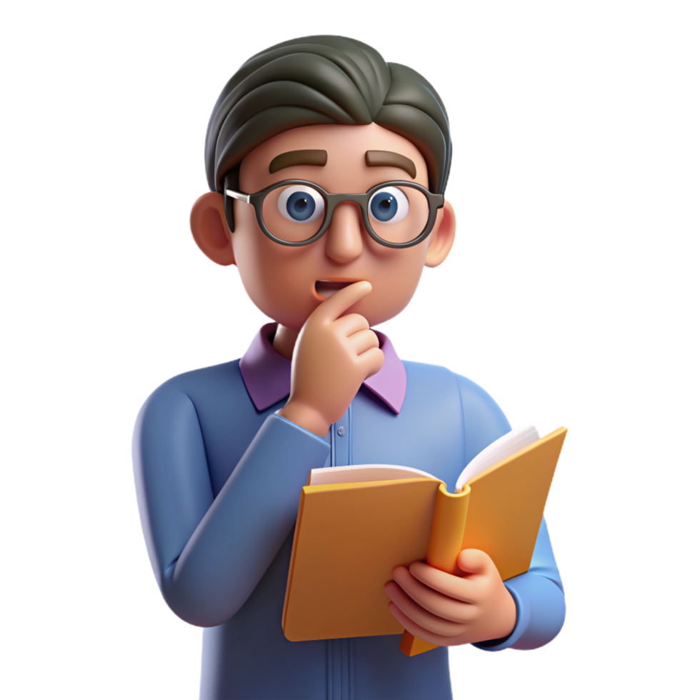 Thinking Guy with Books 3d png